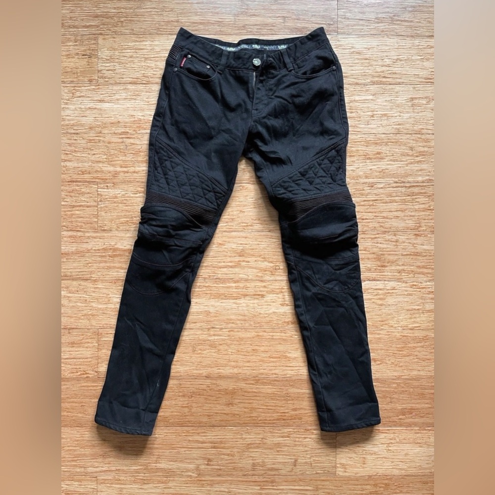UglyBros Ton-up Girl Skinny Black Motorcycle Jeans Womens 30x32 Quilted Thermal